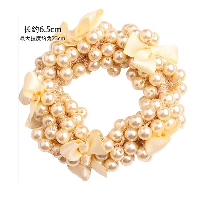 Fashion Elegant Lady Rubber Band Rope Pearl Hair Ring Girls Beaded Scrunchies Bands Ponytail Hair Accessories Elastic Headband