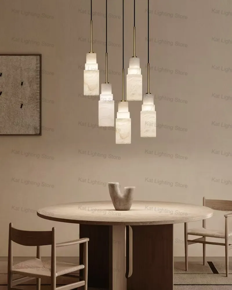 Luxury Snowflake Marble Chandelier Lamp Round Rectangular Adjustable Chain Brass Black Lustre Dimmable Villa Ceilings