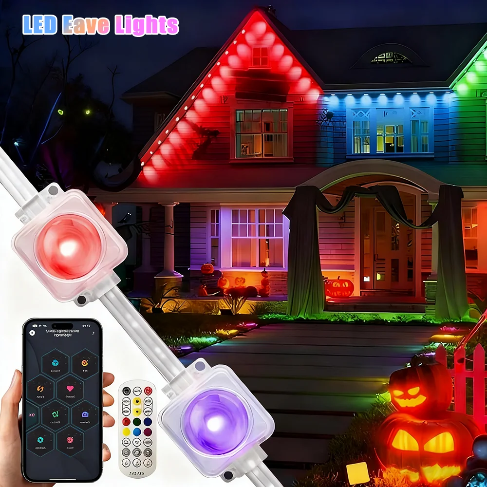 عيد الميلاد السنة الجديدة سقف DIY عطلة سلسلة ضوء LED أضواء خارجية دائمة IP65 للماء أضواء RGBIC Eave مع جهاز التحكم عن بعد. #1