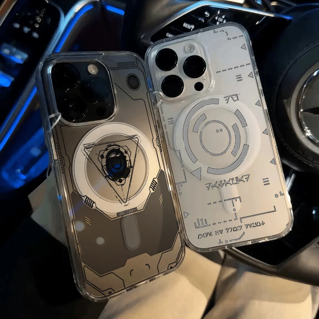 Kreative Cyberpunk Transparente Magnetische Handyhülle für iPhone 15 Pro 14 12 13 11 16 17 Pro Max Plus Kabelloses Laden Silikon-Coque – Detail 1
