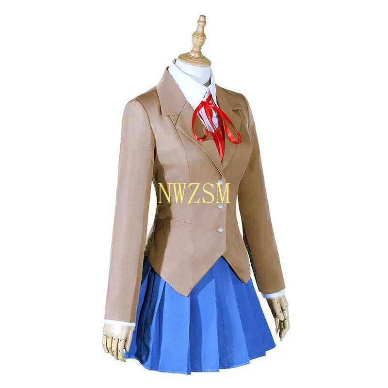 Disfraces de Cosplay del juego Natsuki Doki Literature Club Natsuki-peluca y uniformes escolares para mujer, disfraz DDLC, trajes de colegiala