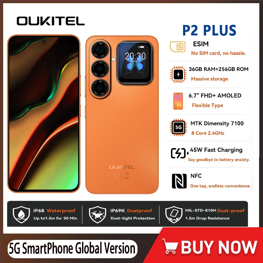 OUKITEL P2Plus 5G Smartphone Global Version 36(12+24)GB+256GB eSIM 6.7