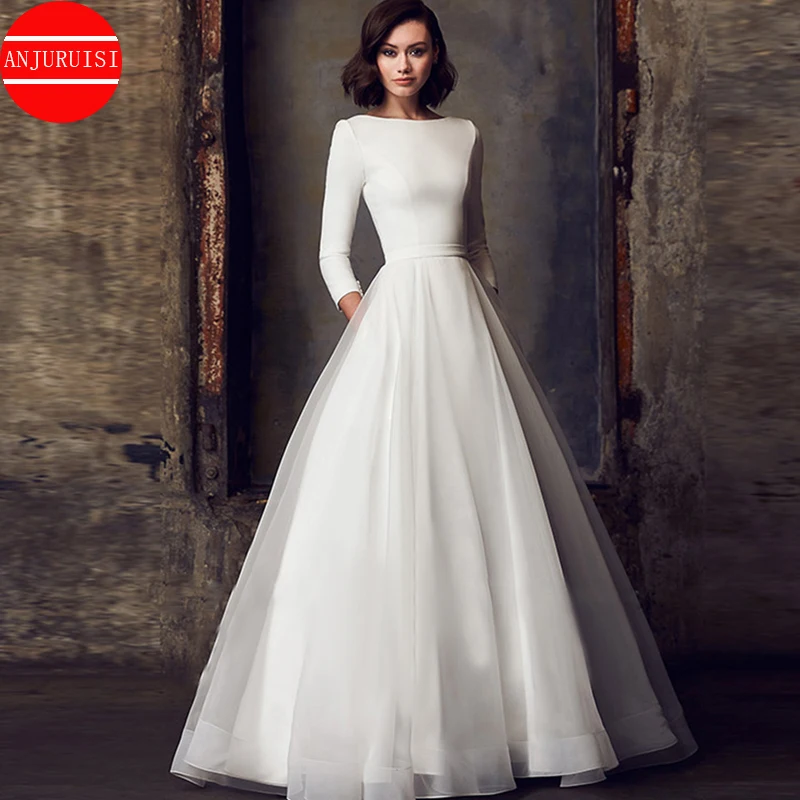 

3/4 Long Sleeves Soft Satin Wedding Dresses For Women 2023 Bride Gown Simple A Line Vestidos De Novia Suknia Ślubna Robe Mariage