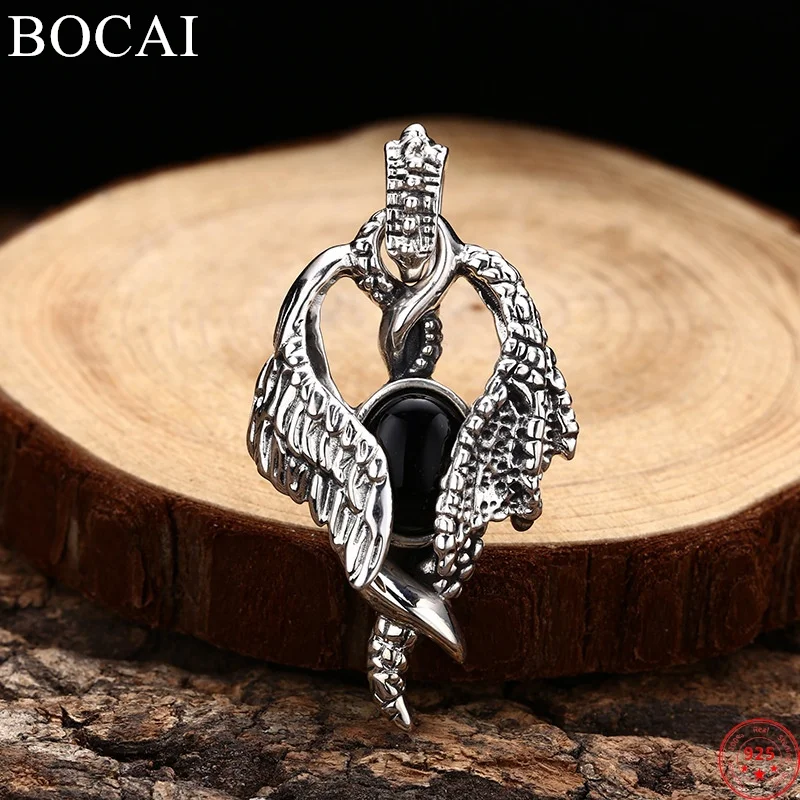 

BOCAI S925 Sterling Silver Charms Pendants for Women Men New Fashion Angel Wings Inlaid Zircon Punk Jewelry Free Shipping