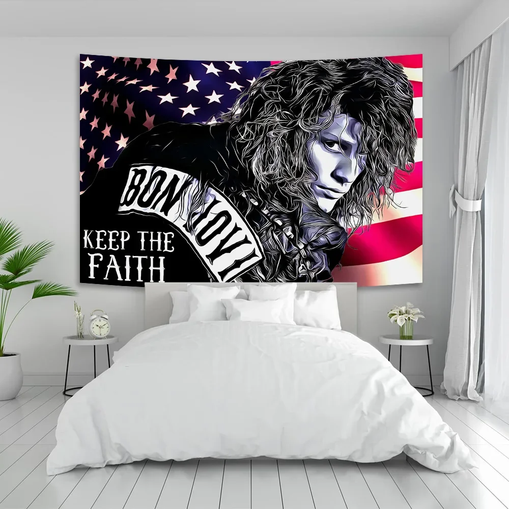 

American Band Bon-Jovi Tapestry Or Banner Or Banner Bohemian Psychedelic Dorm Decorated Hippie Rock Headboards Decorative