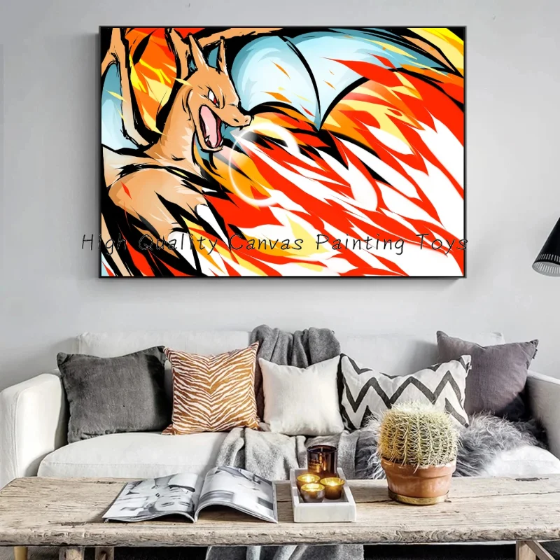 

Japanese Pokemon Anime Pikachu Charizard Blastoise Peripheral Poster Decor Wall Art Canvas Painting Modern Room Decorate Picture