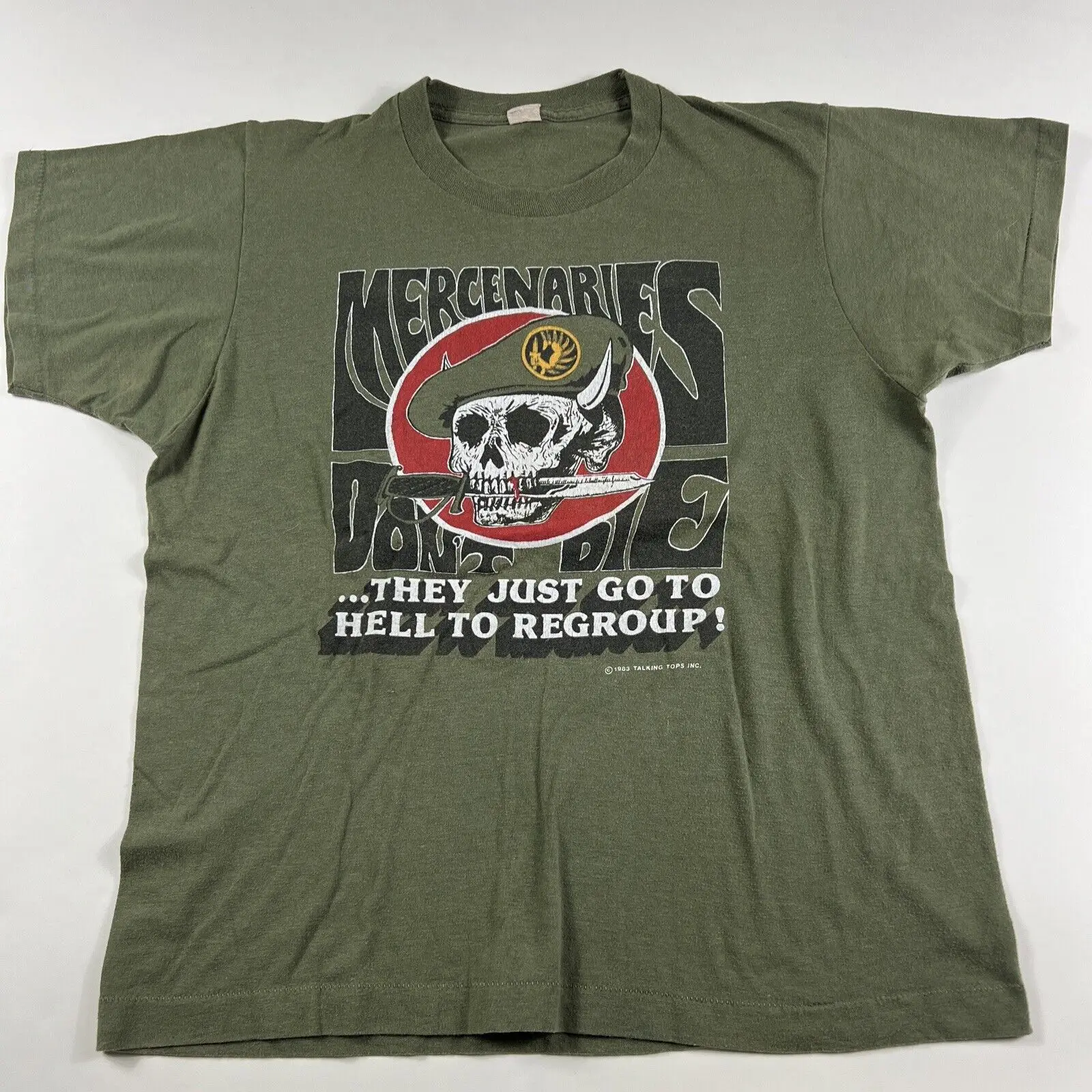 Vintage 1983 Mercenaries Don Äôt Die T Shirt Large They Just Go To Hell Regroup