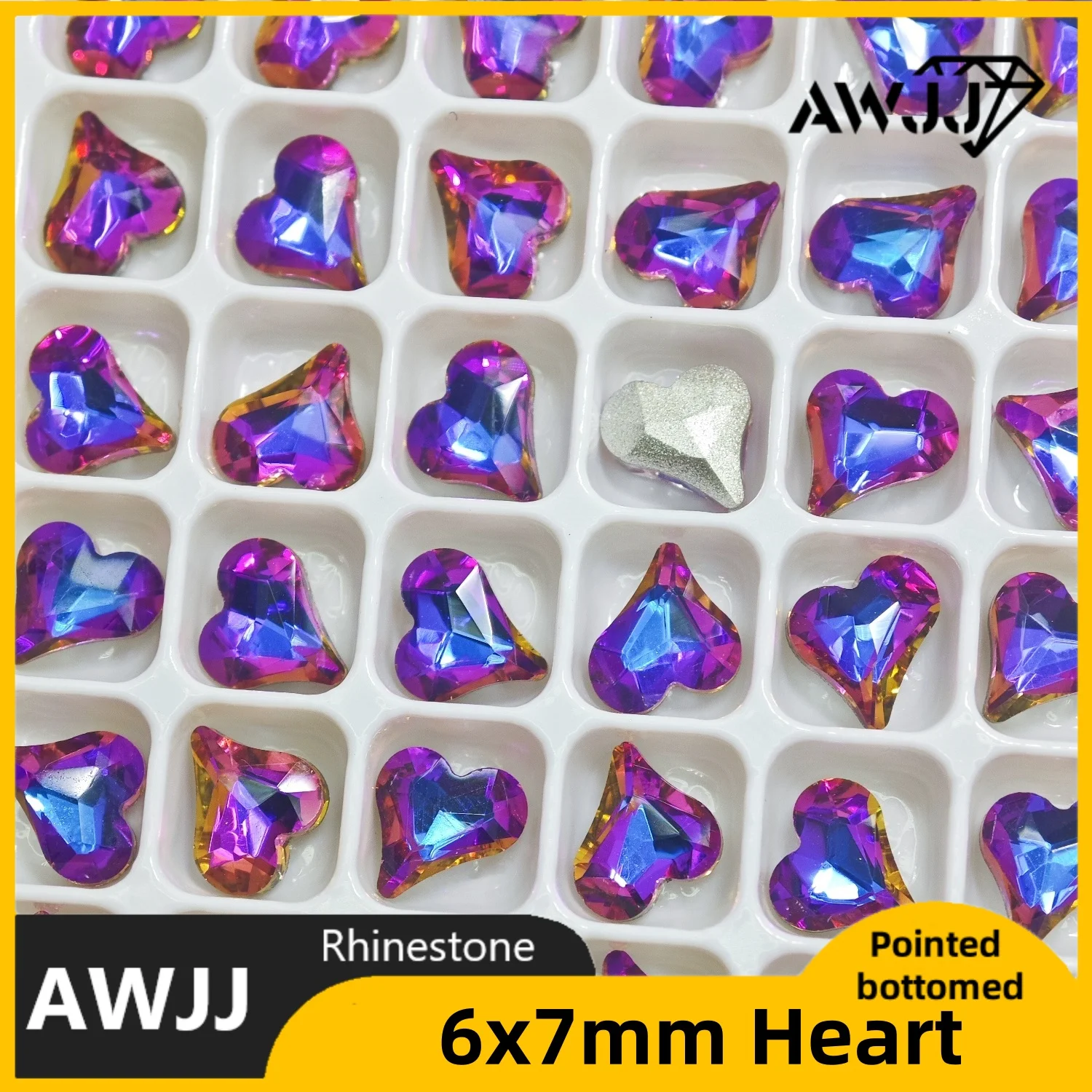 Cristal en forme de cœur incliné 6x7mm, toutes couleurs, pierres précieuses de décoration à fond pointu, utilisées pour boucles d'oreilles, colliers, accessoire de bijoux pour ongles