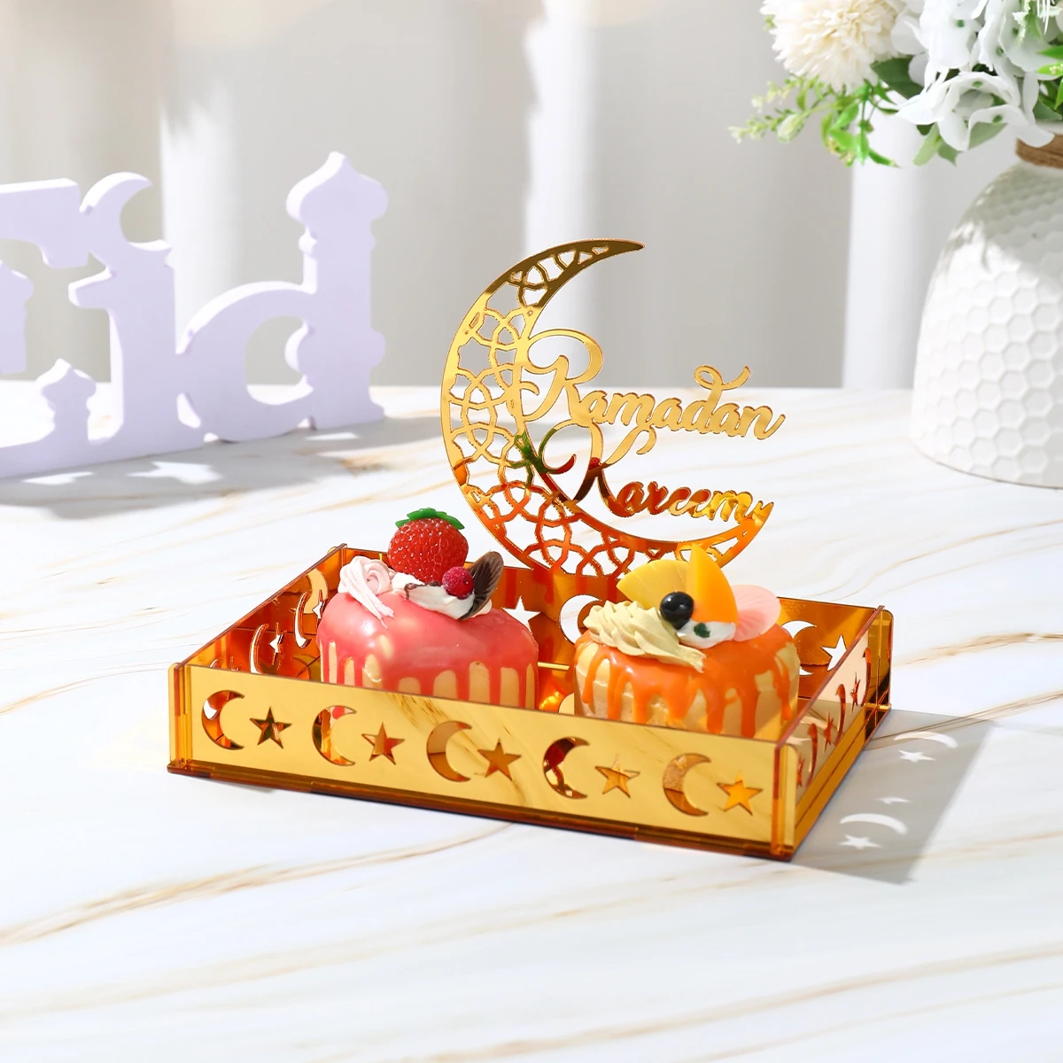 Eid Mubarak Candy Snack Jar Ramadan Kareem Decorations For Home 2025 Islamic Muslim Eid Al-Fitr Party Supplies Star Moon Tray