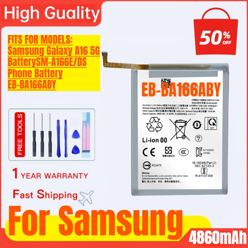 

EB-BA166ABY for Samsung Galaxy A16 5G BatterySM-A166E/DS Phone Battery High Capacity Battery Replacement Bateria with Tools