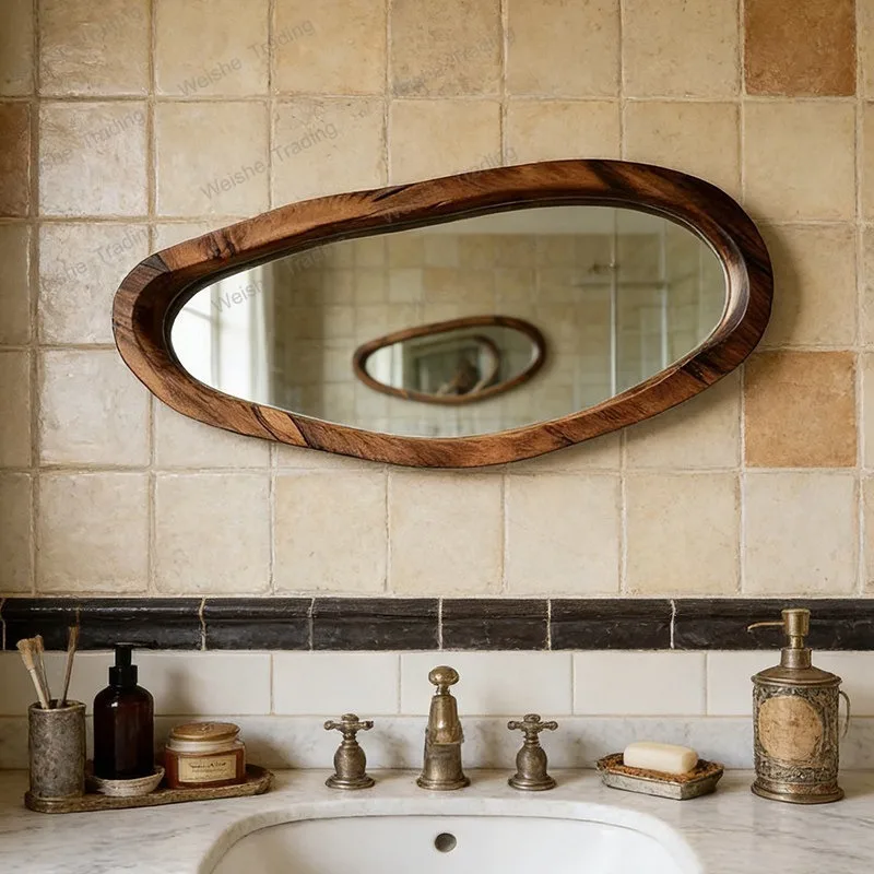 Vintage wall hanging household bathroom mirror French living room porch background wall decorative mirror
