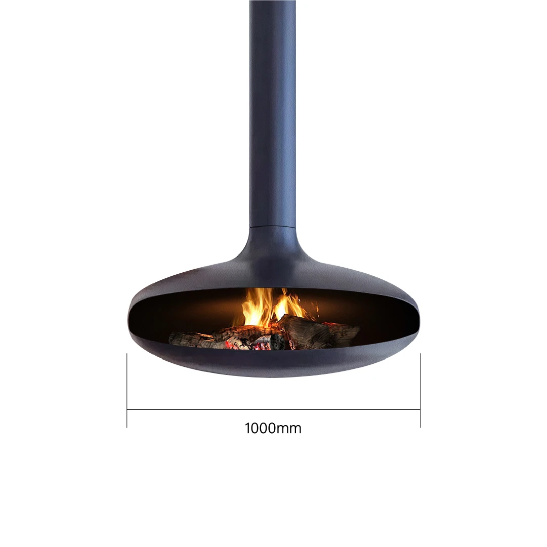 Estufa de combustión de hierro de diseño moderno de alta calidad, chimenea colgante multicombustible, pellets de madera independientes para villa