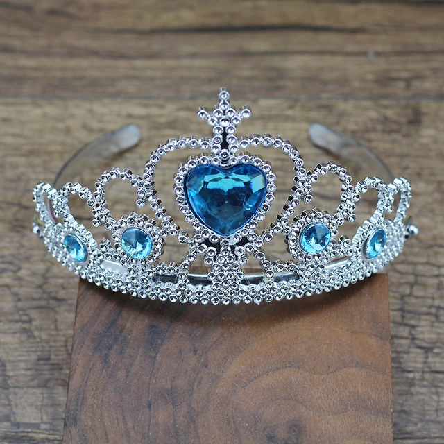 Urocze plastikowe opaski do włosów, niebieskie opaski z koroną księżniczki z cyrkoniami, różowa tiara z serduszkiem na urodziny dla dziewczynek, akcesoria do włosów.