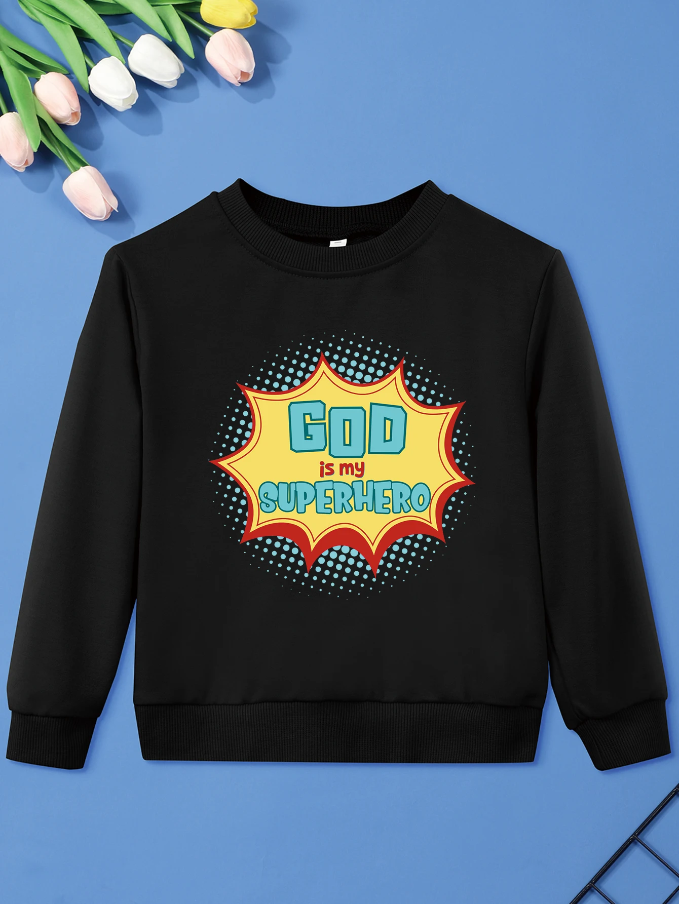 Baby Girl Boy Sweatshirt Cool Explosion GOD IS MY SUPERHERO Print Kid Sweater