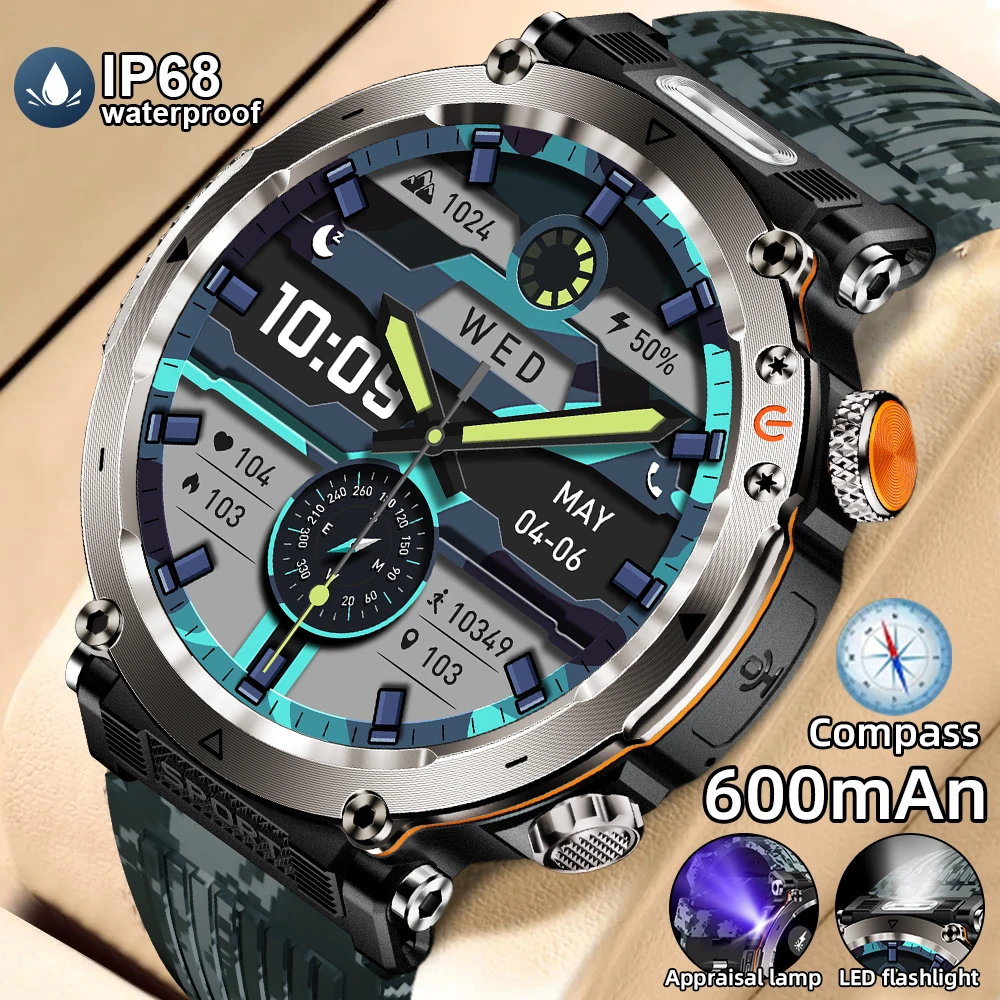 

LIGE новые уличные умные часы для мужчин 600 мАч светодиодный фонарик SmartWatch компас Bluetooth вызов сердечный ритм IP 68 спортивные умные часы 2026