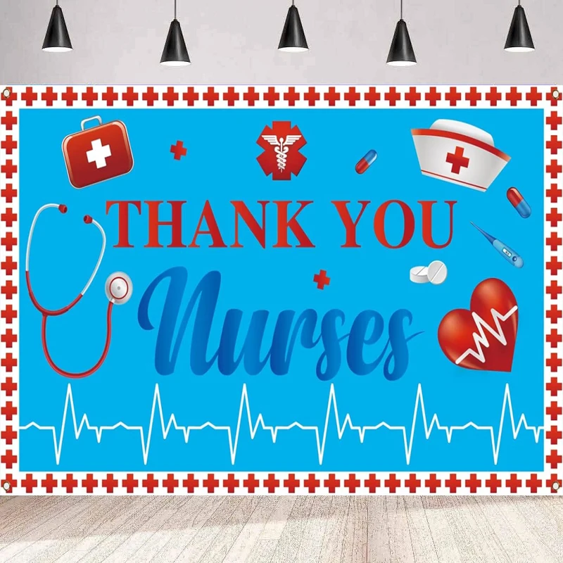 

Thank You Nurses Photography Backdrop Banner Nurse Week Cap Cross Heartbeat May Holiday Party Background Wall Decor Poster