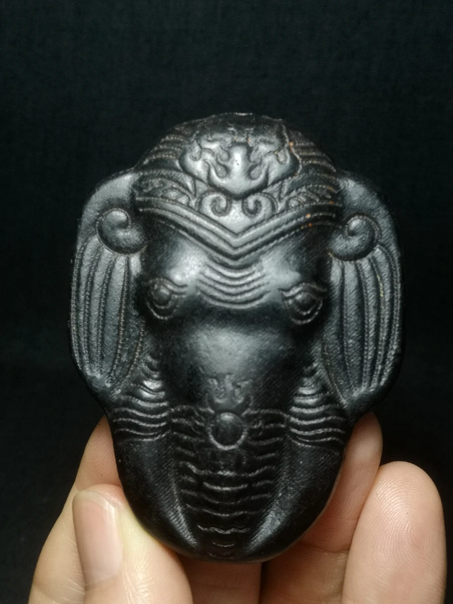 1919 Collection China Old Hongshan Culture Jade Carving Elephant Black Magnet Pendant Ornament gift