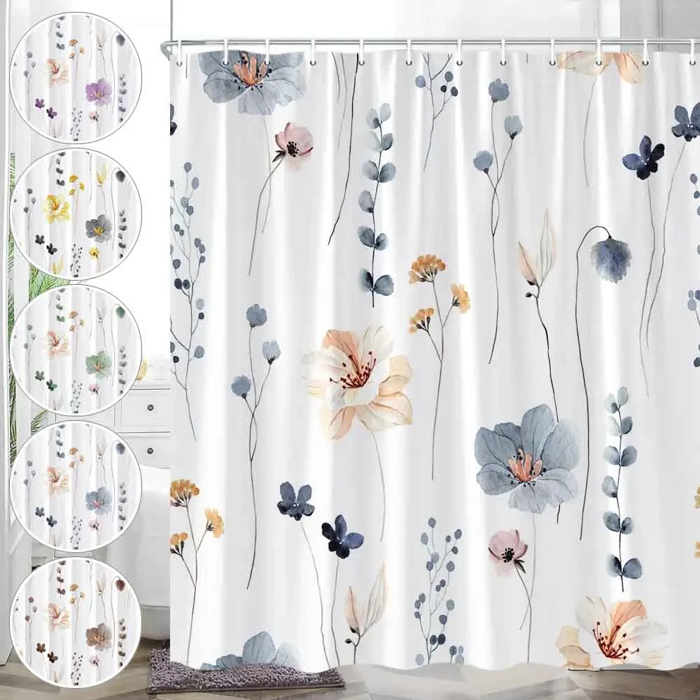 Floral White Flower Modern Art Design Shower Curtain Home Decor Bathroom Accessories Waterproof Polyester Fabric Bath Curtain