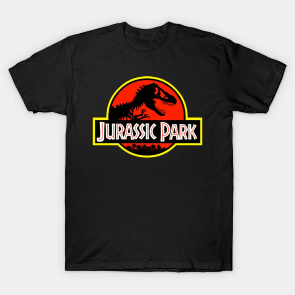 

Men Women 2026 Retro Yellow Border Jurassic Park Original Logo Print Cotton Motorcycle T-shirt Iconic Dino Film Street Clothes