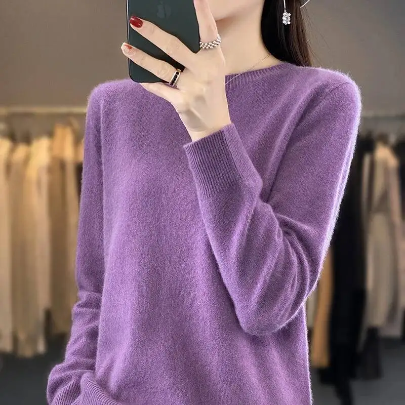 

Simple All Match Solid Color Long Sleeve Base Sweaters Woman Loose Comfortable Round Collar Pullovers Korean Soft Warm Knitwear