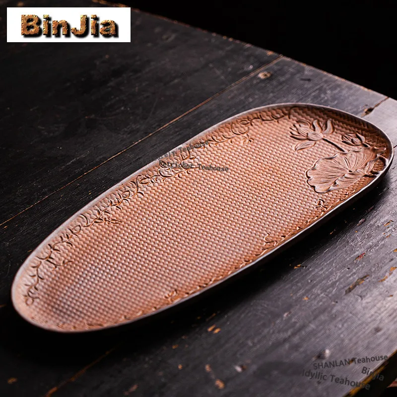 

Old Rock Clay Relief Lotus Tea Tray Snack Plate Coffee Storage Board Tea Furniture Dishes For Serving Tea Items Gift Craft