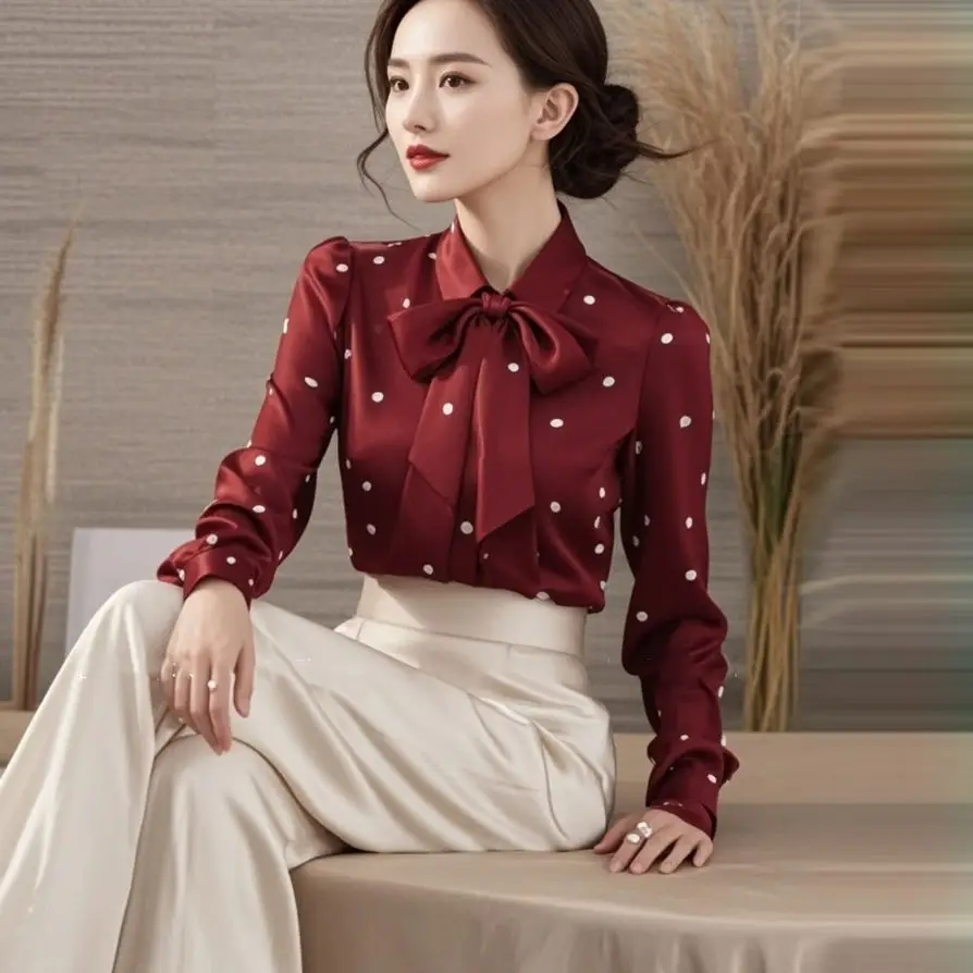 

Spring Polka Dot Pullover Shirt 2025 Fashion Top Long Sleeve New Korean Style Shirt Fashionable