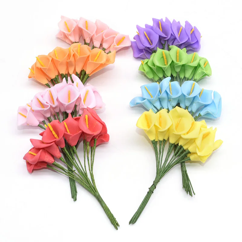 12/144pcs 2.5-3cm DIY Mini Calla PE Foam Artificial Calla for Wedding Party Arrangement Decoratioan Handmade Simulation Flowers