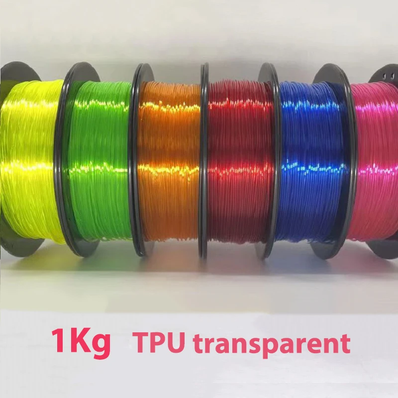 1.75mm 3D TPU Flexible Filament 1kg/500g/250g Roll Flex 3D Printer Filament Plastic Printing Materials Black Red Yellow Crystal