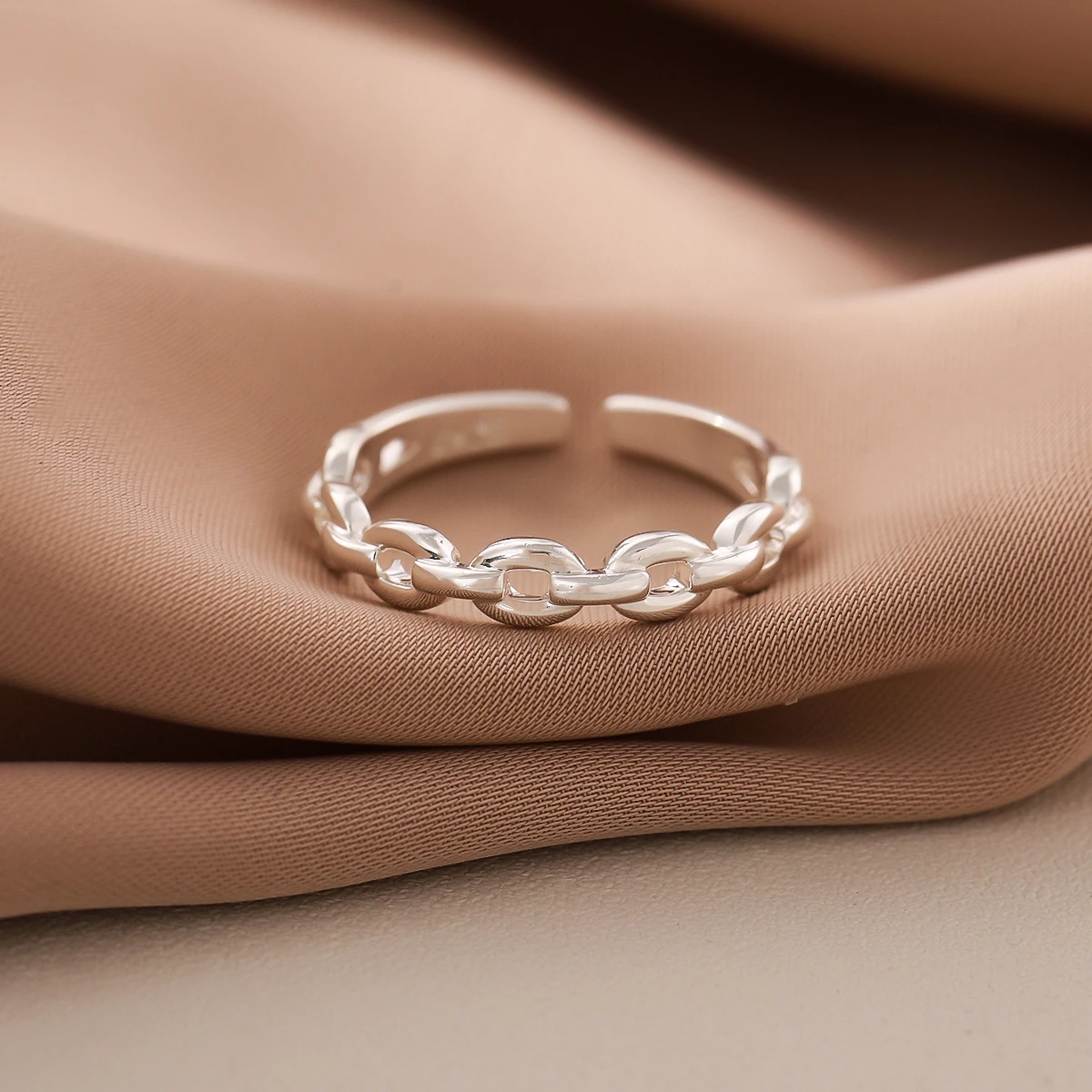 Women's 925 Sterling Silver Chain Shaped Adjustable Ring