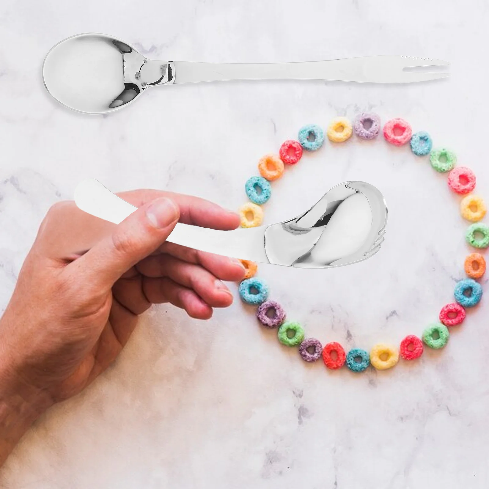 

2Pcs Elderly Utensil Set Curved Handle Adaptive Spoon Fork for Self Feeding Disabled Arthritic Hands Eating Tool Nursing Home