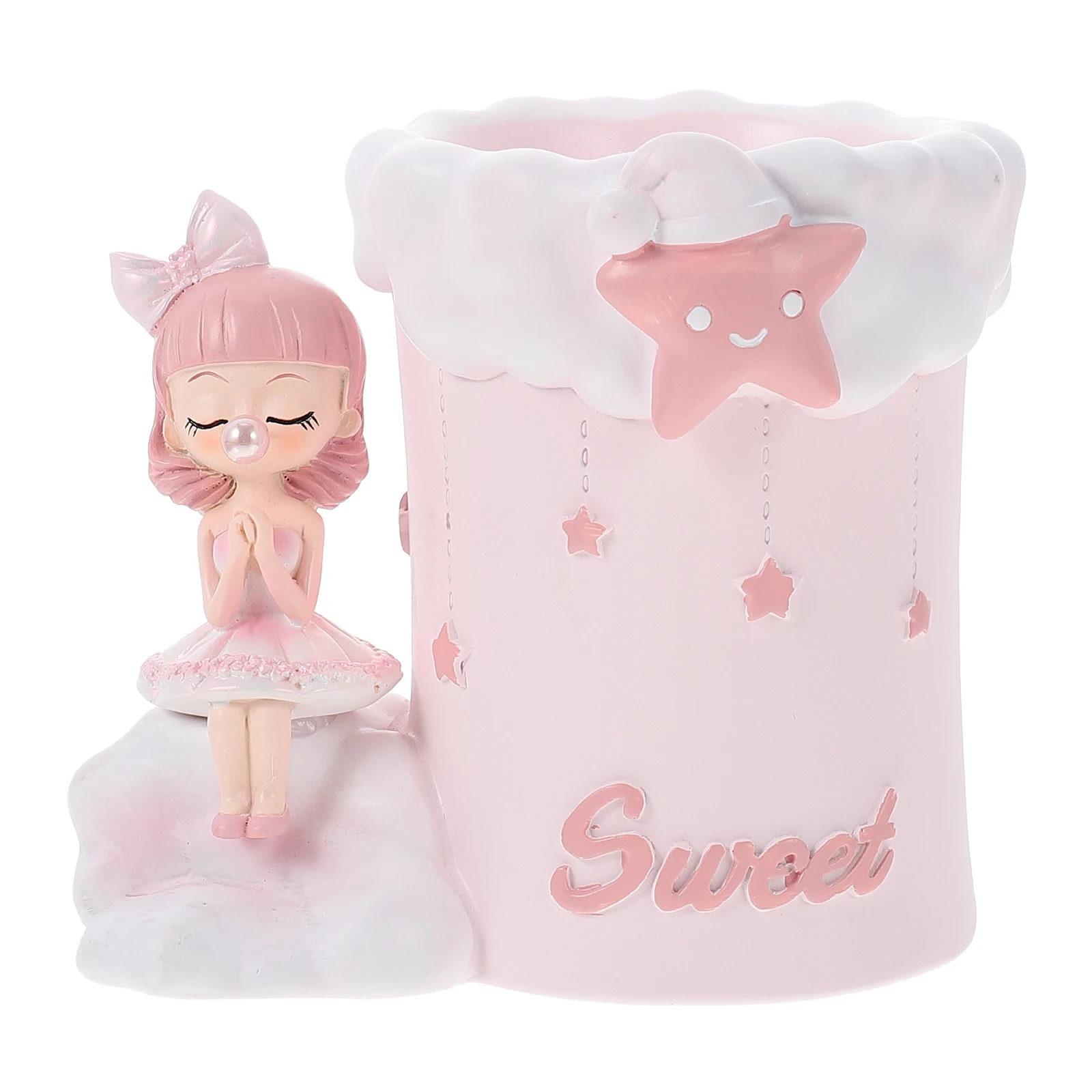 

1pc Resin Pen Holder Decorative Cartoon Girl Design Multifunctional Desktop Organizer Stationery Storage