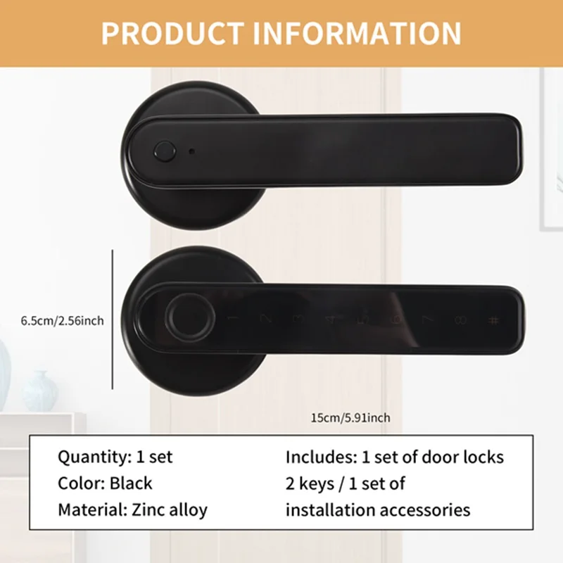 Fingerprint Smart Door Lock Door Knob With Keypad Keyless Entry Door Lock With Handle For Home Hotel Office Apartment