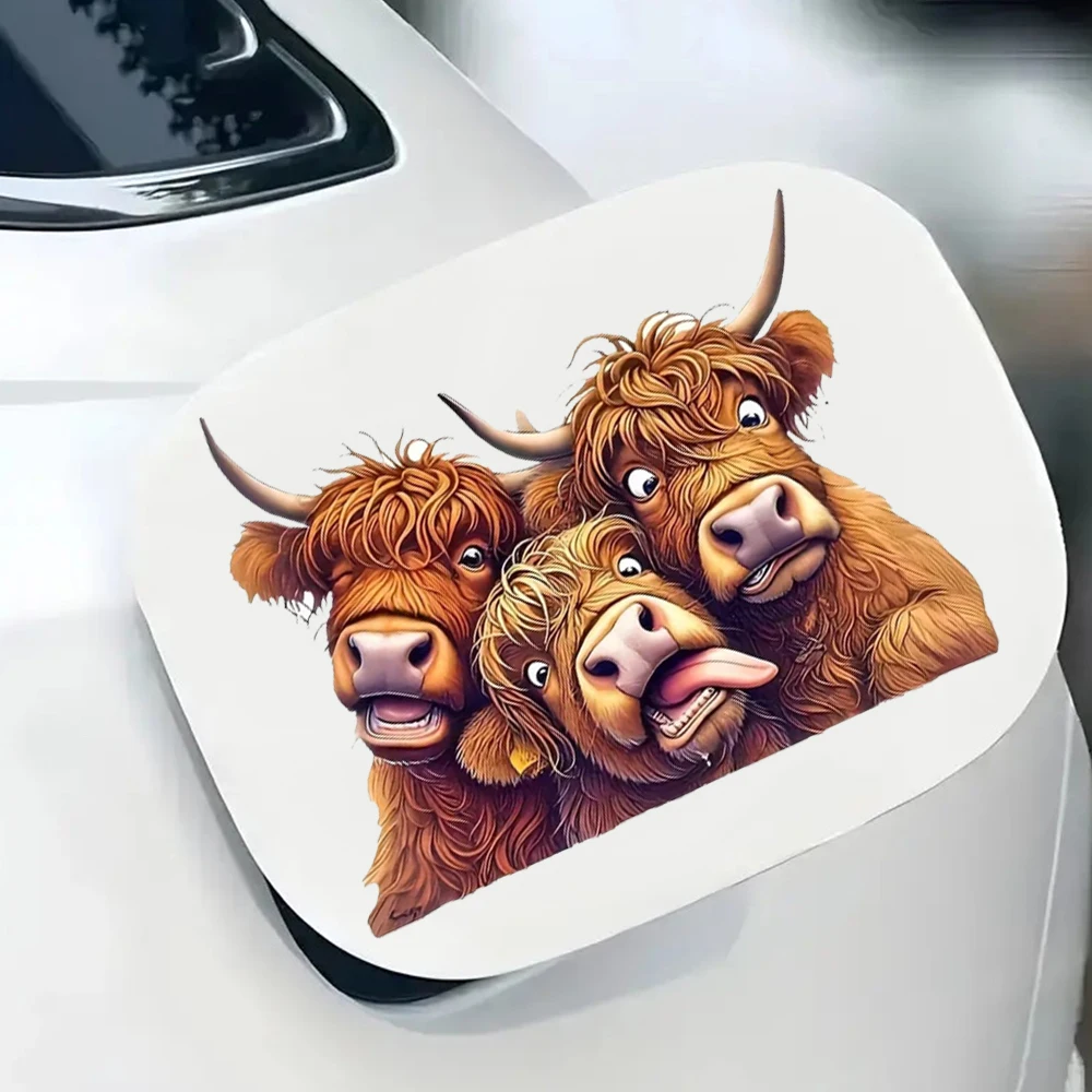 Three Fun and Cute Scottish Highland Cow Decals, Waterproof Vinyl Stickers for Car, Laptop,Trucks, Wall and Glass Surface