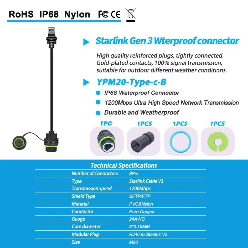 

Высококачественный док-коннектор RJ45 RJ45, крепление на панель, сетевой адаптер, водонепроницаемый удлинительный кабель для крепления на панели StarLink Gen3