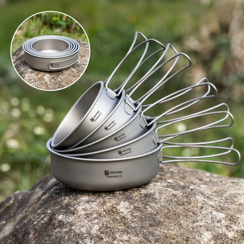pure-titanium-pans-bowls-dishes-set-with-folding-handle-outdoor-camping-portable-plates-wok-frying-pan-tableware-5-packed