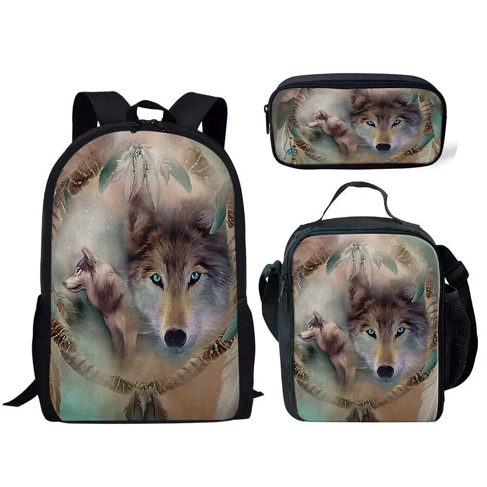 Cool Wolf Totem Wild Animals mochila con estampado 3D para estudiantes, bolsa de Anime para portátil, bolsa de almuerzo, estuche para lápices, 3