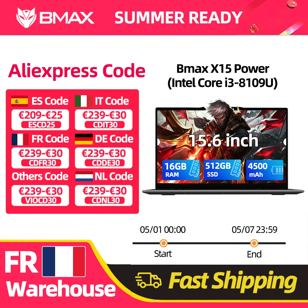 Laptop BMAX X15 Power 15.6'' IPS 16GB RAM 512GB SSD Intel Core i3-8109U Windows 11 Bateria 4500mAh HDMI Wifi USB Klawiatura numeryczna