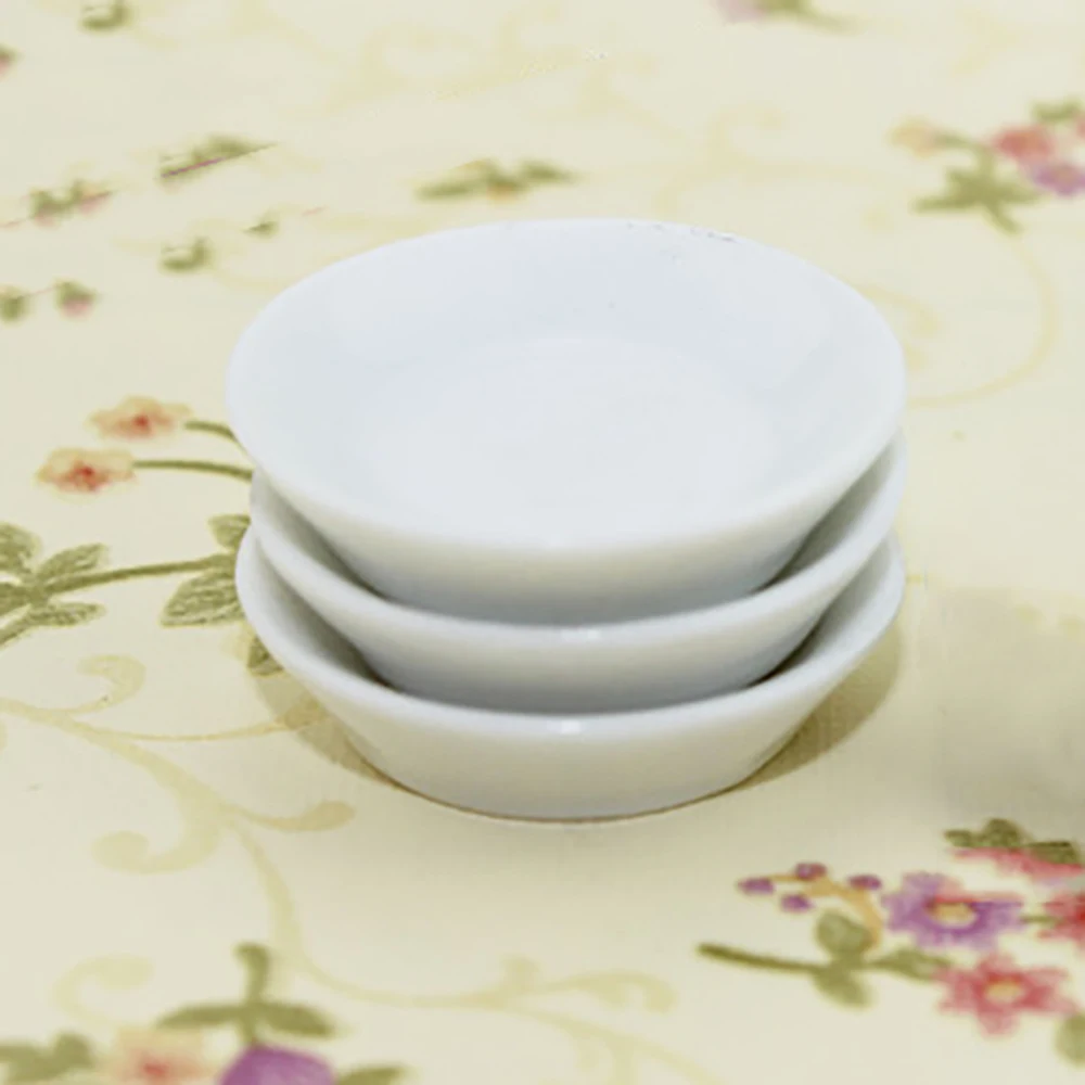 3Pcs 1/12 Dollhouse Miniature Accessories Mini Ceramic Food Plate Simulation Kitchen Fruit Dish for Doll House Decoration bjd