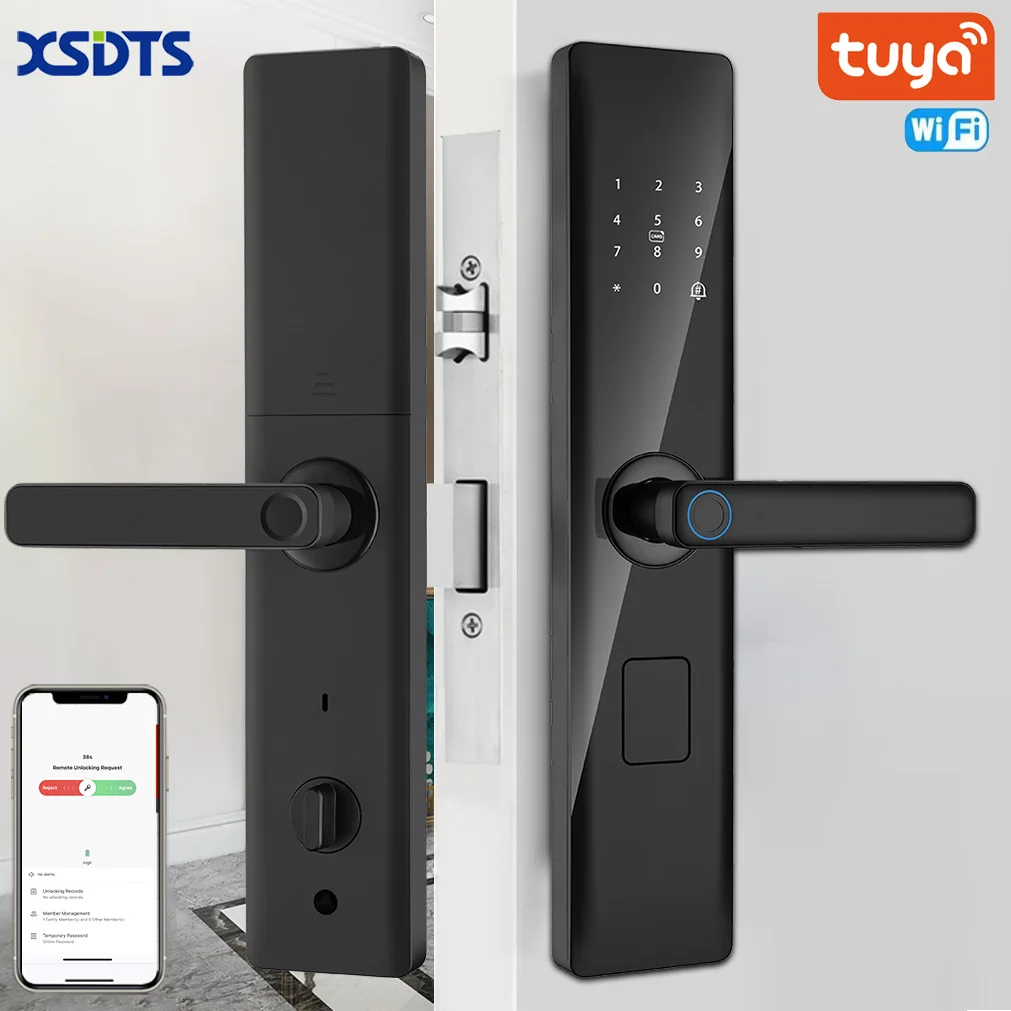 Tuya Smart Lock Wirelss With Fingerprint Password IC Card Unlock Support USB Emergency Charge Handle Direction Adjustable ﻿