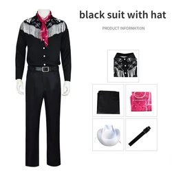 Movie Barbi Cosplay Costumes Ken Cosplay Black Suit Shirt Pants Suit White Cowboy Hat Daily Wear Cosplay Halloween Costumes