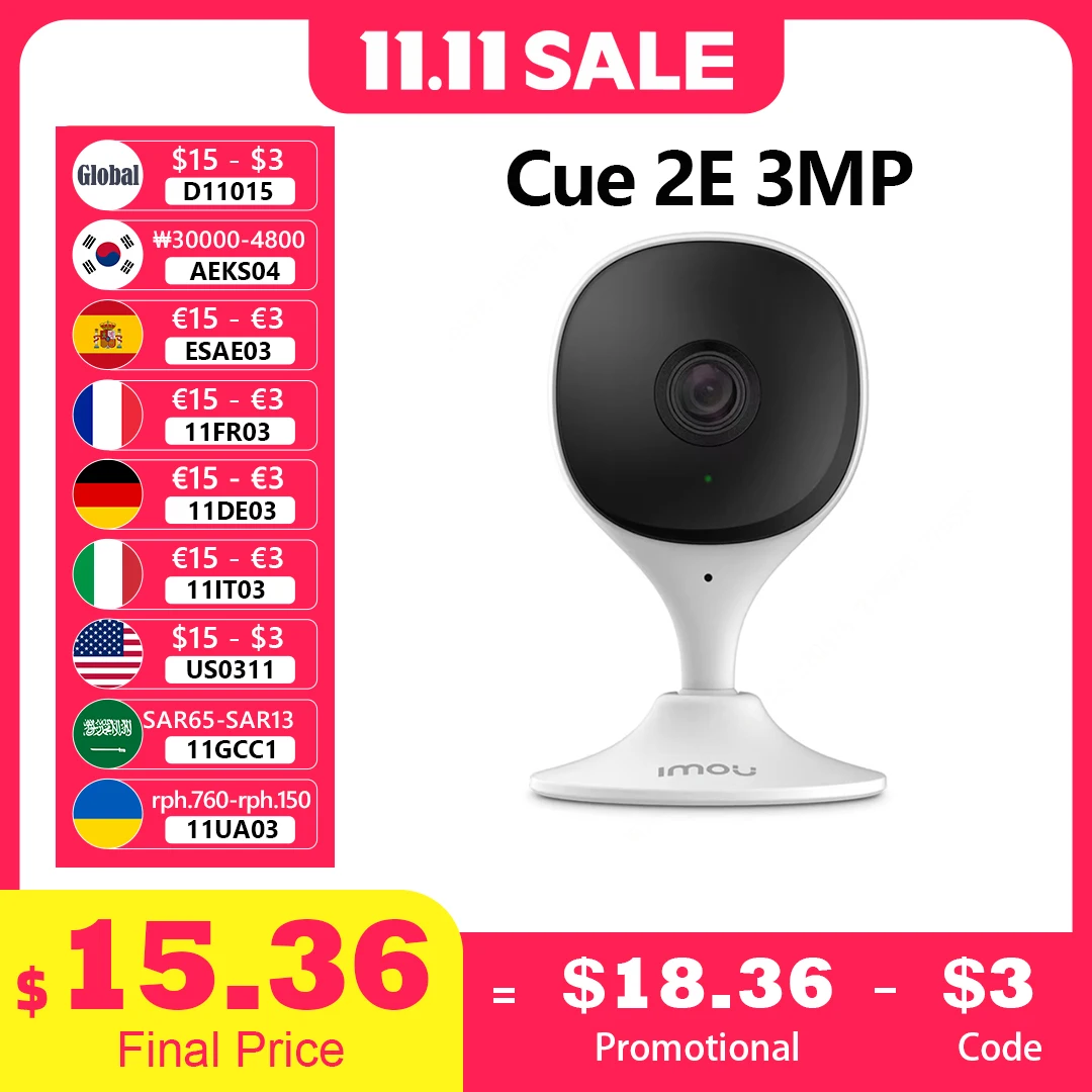 IMOU Cue 2E 3MP Wifi Security Camera Indoor Baby Monitor Human Detection Night Vision IP Camera Video Surveillance