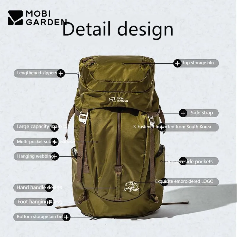 Mobi Garden 45L Outdoor Men/Women Mountaineering Backpack Nylon Fabric Waterproof Backpack Ultralight Portable Travel Knapsack