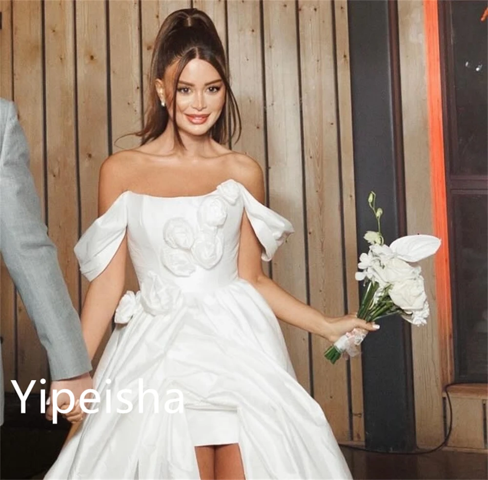 Yipeisha Schitteren Prachtige Off-The-Shoulder Baljurk 'S Avonds Cocktail Vouwen Bloemen Gedrapeerd Satijn Quinceanera Jurken