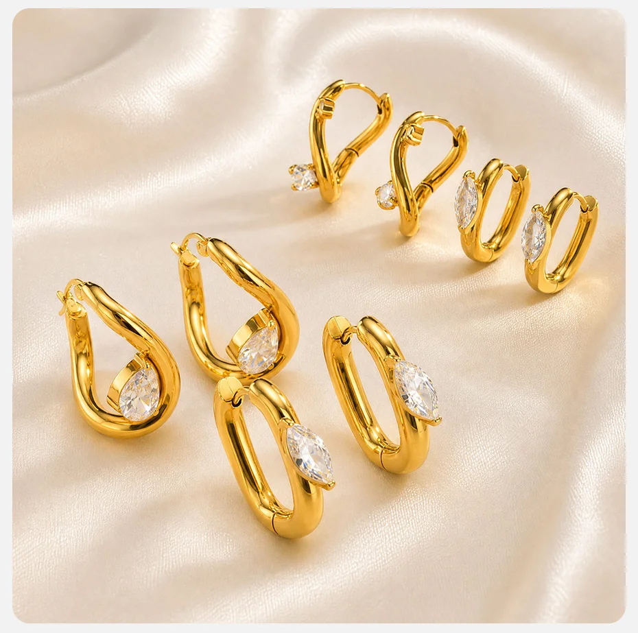Vnox Trendige Vergoldete Geometrische Creolen für Damen, Edelstahl AAA Zirkon U-förmige Huggie-Ohrringe, Zierlicher Schmuck als Geschenk – Detail 7