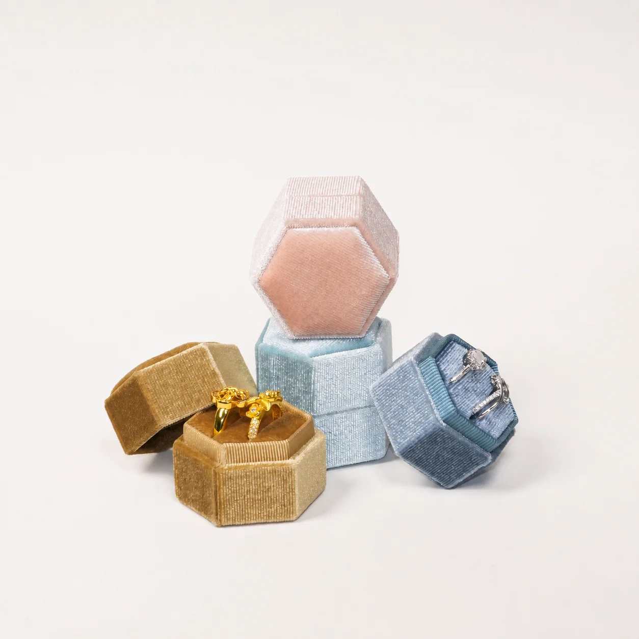Engagement Ring Box Stable Velvet Ring Box Top And Base Lid Ring Box Hexagonal For Engagement Proposal