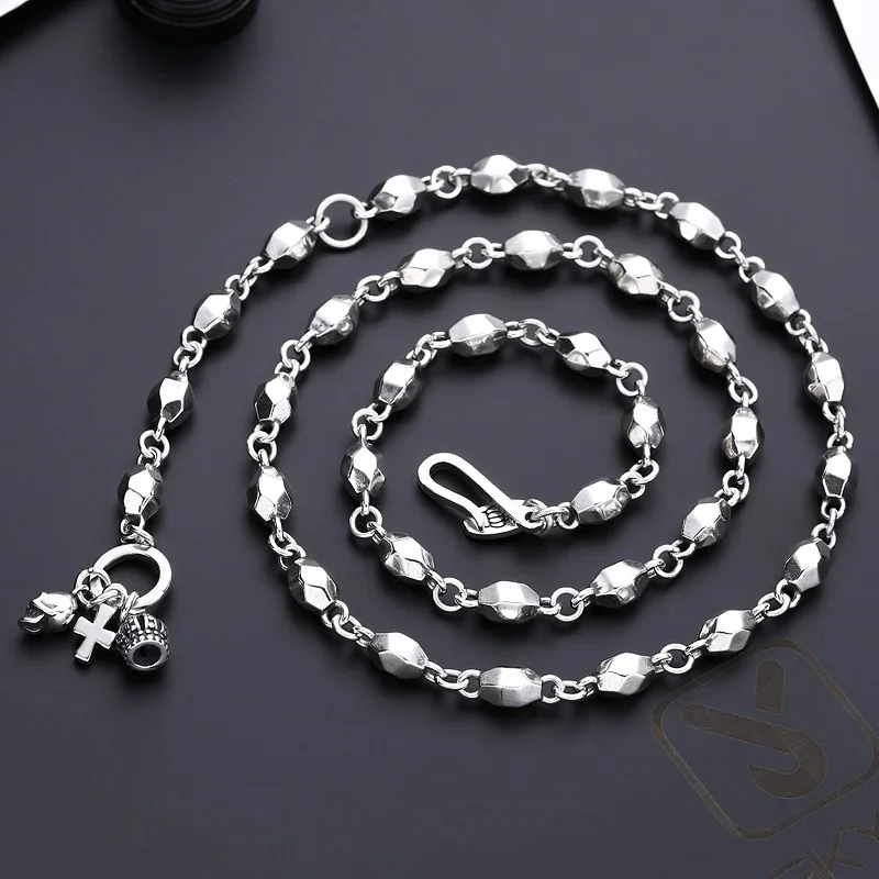 Wholesale S925 sterling silver necklace for men and women, crown cross, skull, coarse Korean version, niche punk jewelry