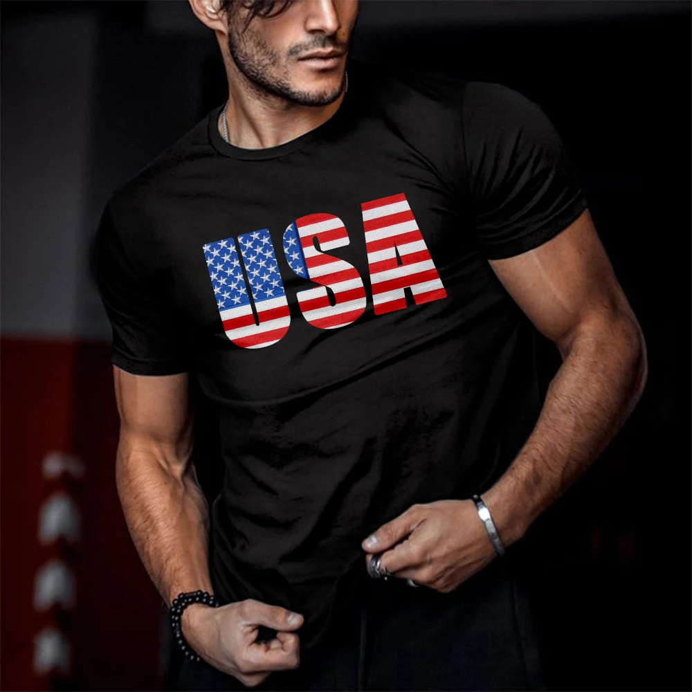 2023 New Summer Men's Big Short Sleeve Retro Explosive Popular Fashion American Flag 3d T-shirt Men's and Women's Casual Round N