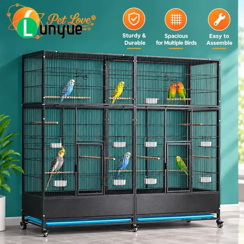 Large Steel Reinforced Bird Cage with Safety Net Pulley System Elevated Design for Parrots Pigeons Mynas Budgerigars Flying