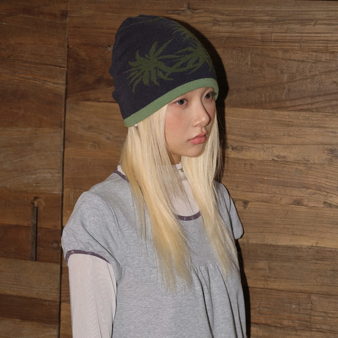Handmade Maple Leaf Knitted Hat Women Autumn Winter Reversible Warm Beanie
