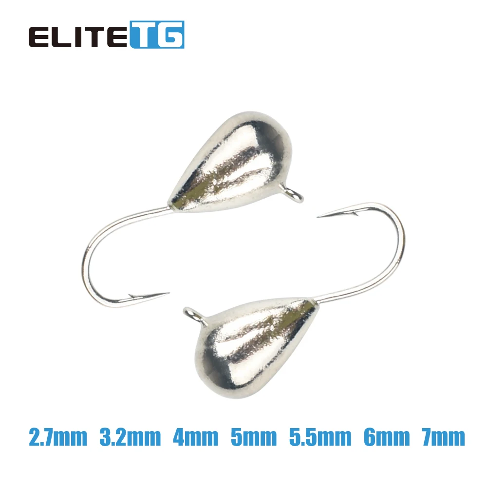 Elite TG 10pcs Tungsten Mormyshka Drop Jigs, Unpainted 2.7-7mm Hayabusa Ice Hook Winter Bream Crappie Perch Soft Lure Tackel